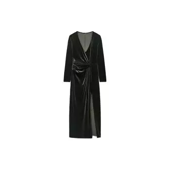 Zara Simple Casual V-Neck Long Sleeve Dress Women dresses Dark-Khaki 8658887-507 M