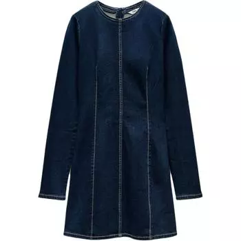 Zara Simple Round Neck Denim Short Sleeve Dress Women dresses Indigo 04365282-35 XS