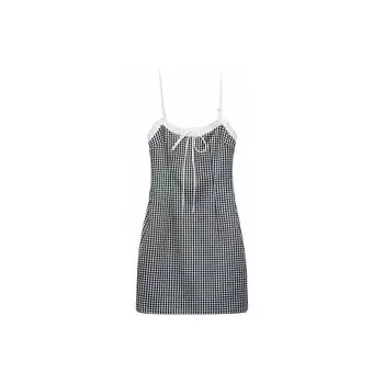 Zara Синее платье-комбинация с V-образным вырезом и галстуком-бабочкой, клетчатые женские платья в стиле пэчворк 3152329-401 XS