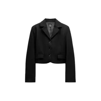 Zara Slim Fit Solid Color Single Breasted Blazer Women blazers Black 2010720-800 M