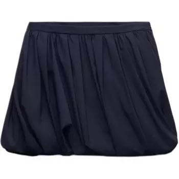 Zara Solid Color Balloon Mini High Waist Versatile Casual Skirt Women skirts Blue 2571510-401 XS