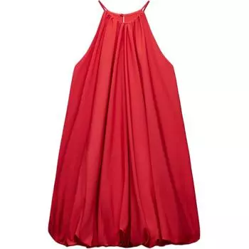 Zara Solid Color Balloon Style Halter Neck Short Camisole Dress Women dresses Red 4437061-600 XS