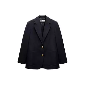 Zara Solid Color Blazer With Notched Lapel And Single-Breasted Closure Casual Long Sleeve Jacket Women jackets Blue 2243683-400 M