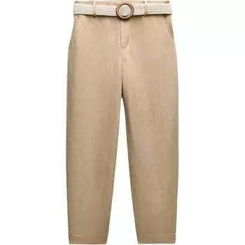 Zara Solid Color Blended Yarn Waistband Straight Leg Casual Pants Women bottoms Brown 4387084-704 L