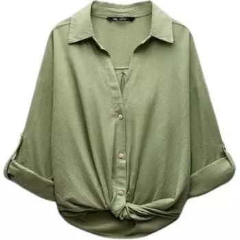 Zara Solid Color Button Comfortable Long Sleeve Shirt Women shirts Khaki 7957709-505 S