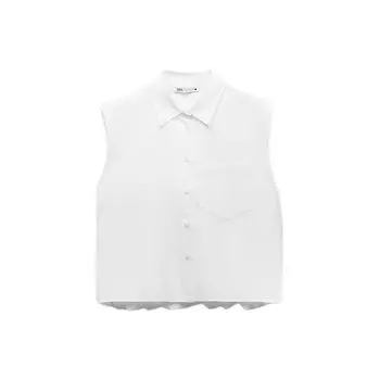 Zara Solid Color Button Polo Collar Sleeveless Shirt Women tops White 07863104250-33 S