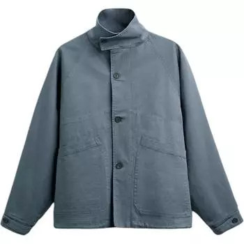 Zara Solid Color Casual Workwear Distressed High Neck Long Sleeve Jacket Men jackets Blue 0706106-400 M