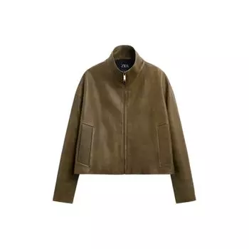 Zara Solid Color Comfortable Long Sleeve Stand Collar Casual Jacket Men jackets Dark-Olive-Green 2521203-528 S