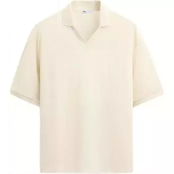 Zara Solid Color Comfortable Loose Casual Polo Shirt Men tops Beige 0722432-710 M