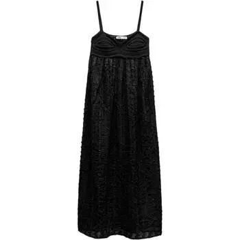 Zara Solid Color Comfortable Midi Slip Dress Women dresses Black 3991044-800 L