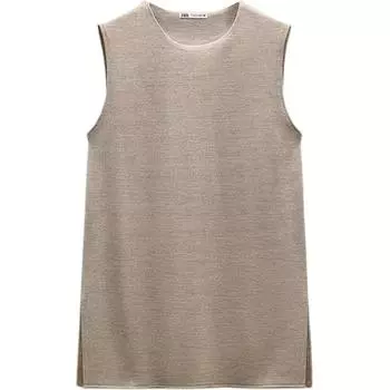 Zara Solid Color Comfortable Round Neck Versatile Sleeveless T-Shirt Women tops Brown 3644161-723 M