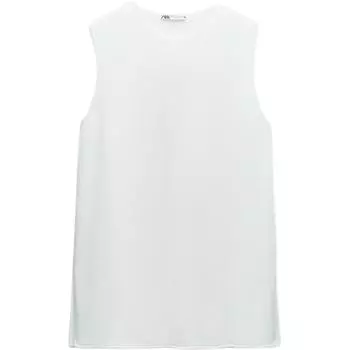 Zara Solid Color Comfortable Round Neck Versatile Sleeveless T-Shirt Women tops White 3644161-712 S