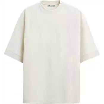 Zara Solid Color Comfortable Versatile Round Neck Short Sleeve Sweatshirt Men sweatshirt Faded-White 0761448-251 S