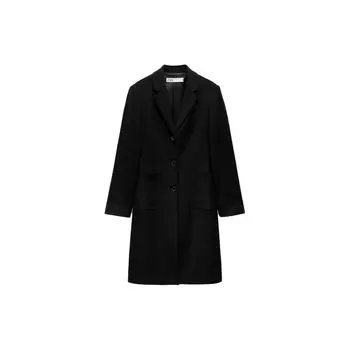 Zara Solid Color Double Breasted Long Sleeve Coat Women coats Black 8459788-800 XS