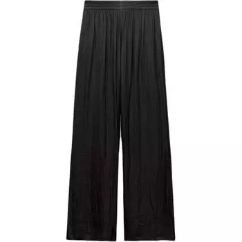 ZARA Solid Color Elastic Waist Pleated Wide Leg Casual Pants Women bottoms Black 9929049-800 M