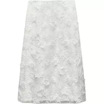Zara Solid Color Embroidered High-Waisted Midi Length Casual Skirt Women skirts White 4786241-251 M