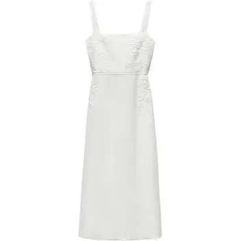 Zara Solid Color Embroidered Midi Long Slip Dress Women dresses White 2731070-251 M