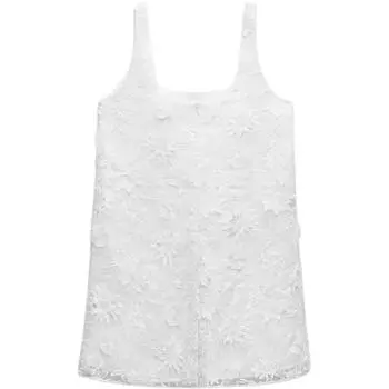 Zara Solid Color Embroidered Square Neck Short Camisole Dress Women dresses White 4786244-251 L