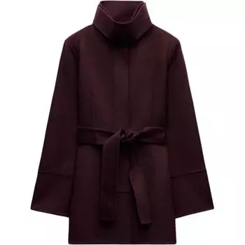 Zara Solid Color High Neck Long Sleeve Coat Women coats Bordeaux 8491246-606 M