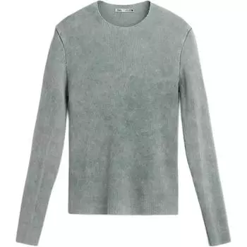 Zara Solid Color Knitted Round Neck Long Sleeve T-Shirt Men tops Washed-Blue 4805409-428 L