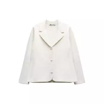 Zara Solid Color Knitted Slim Fit Long Sleeve Blazer Women blazer White 2142026-712 M