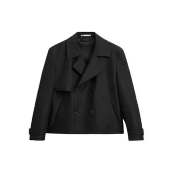 Zara Solid Color Lapel Single-Breasted Short Long Sleeve Trench Coat Men coats Black 4164918 800 S