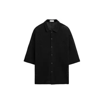 Zara Solid Color Loose Crochet Hollow Texture Short Sleeve Shirt Men shirts Black 2688314-800 S