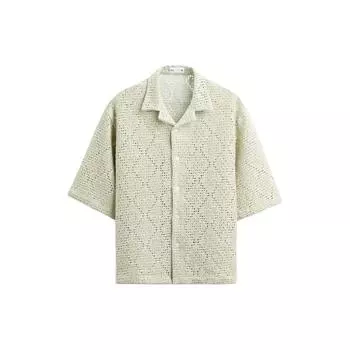Zara Solid Color Loose Crochet Hollow Texture Short Sleeve Shirt Men shirts Washed-Green 7545785-519 L