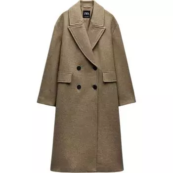Zara Solid Color Loose Fit Lapel Long Sleeve Coat Women coats Light-Brown 3046345-706 M