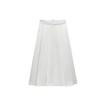 Zara Solid Color Mid Waist Commuter Casual Long Skirt Women skirts White 4043040-712 S