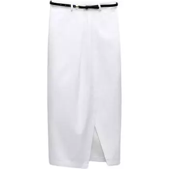 ZARA Solid Color Mid Waist Commuter Casual Long Skirt Women skirts White 1165063-250 XL