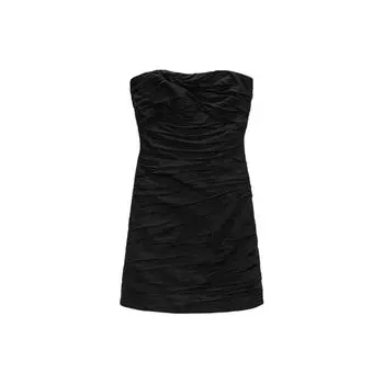 Zara Solid Color Off-The-Shoulder Pleated Sleeveless Dress Women dresses Black 7867939-800 XS