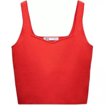 Zara Solid Color Plain Knit Short Sleeve Pullover Vest Women tops Red 4192012-600 S