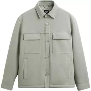 Zara Solid Color Pocket Detail Casual Long Sleeve Jacket Men jackets Dark-Green 3918500-527 L