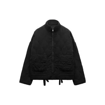 Zara Solid Color Pocket Zipper Long Sleeve Cotton Jacket Women jackets Black 04088242800-33 XS