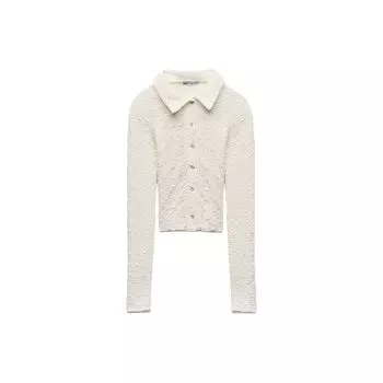 Zara Solid Color Polo Collar Button Casual Long Sleeve Shirt Women shirts Off-White 1131317-251 S