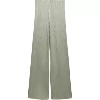 Zara Solid Color Ribbed Mid Waist Loose Wide Leg Casual Pants Women bottoms Light-Khaki 1165454-506 M