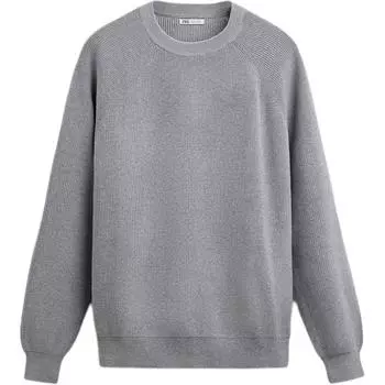 Zara Solid Color Round Neck Pullover Long Sleeve Knit Sweater Men sweater Gray 3284320-803 M
