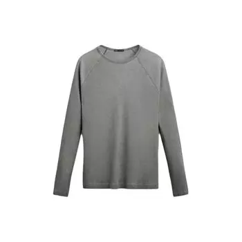 Zara Solid Color Round Neck Pullover Raglan Long Sleeve T-Shirt Men Tops Light-Gray 0977407-811 L