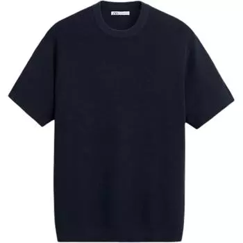 Zara Solid Color Round Neck Simple Pullover Short Sleeve Knit Top Men tops Blue 2621400-401 M