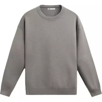 Zara Solid Color Round Neck Soft Textured Pullover Long Sleeve Knit Sweater Men sweater Gray 5755303-802 M