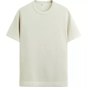 Zara Solid Color Round Neck Textured Pullover Short Sleeve Knit Top Men tops Pearl-Gray 0693420-804 XL