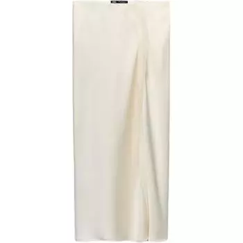Zara Solid Color Sheer Organza Spliced Satin Feel Midi Casual Skirt Women skirts White 2594896-712 L