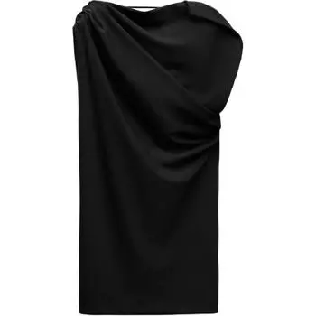 Zara Solid Color Short Draped Sleeveless Dress Women dresses Black 9347550-800 S