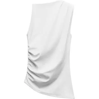 Zara Solid Color Shoulderless Sleeveless Top Women tops White 2335157-250 L