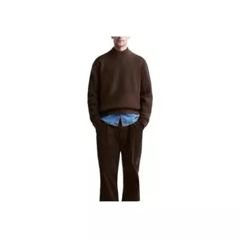 Zara Solid Color Simple Comfortable Long Sleeve Knit Sweater Men tops Brown 5755345700 M