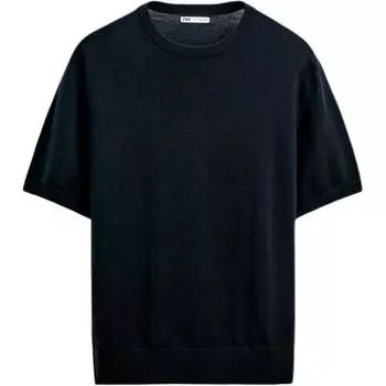 Zara Solid Color Simple Comfortable Round Neck Short Sleeve T-Shirt Men Tops Ocean-Blue 5755328-401 M
