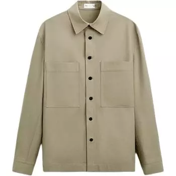 Zara Solid Color Simple Comfortable Shirt Jacket Men Outerwear Beige Green 5925035-714 L