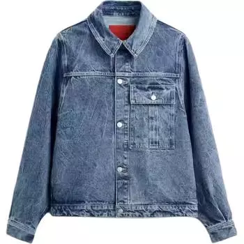 Zara Solid Color Simple Comfortable Versatile Casual Long Sleeve Denim Jacket Men jackets Medium-Blue 0840482-427 XL