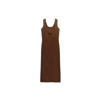 Zara Solid Color Simple Knit Sleeveless Dress Women dresses Brown 3920033 700 S